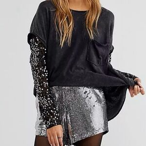 Free People Black Sequin Sleeve Top